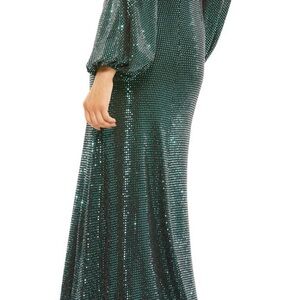 Mac Duggal Green Sequin Gown with Bishop Sleeves